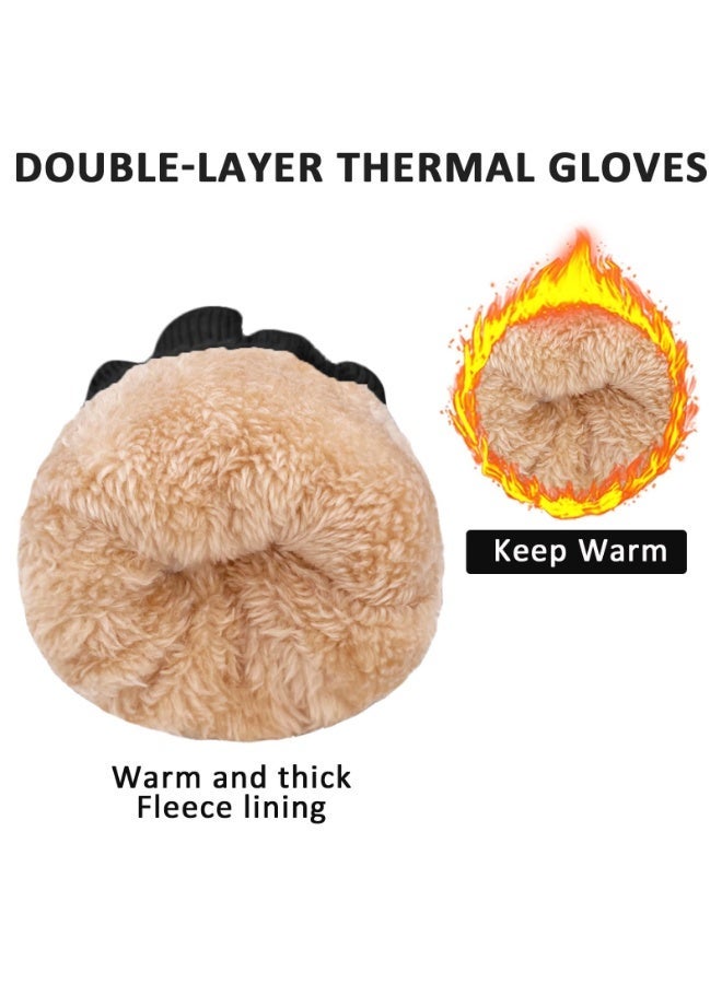 OSHIMA Winter Wool Gloves for Women Men, 1 Pair Cold Weather Warm Gloves, Touch Screen Gloves, Over Thick Wool Fleece Liner Touchscreen Gloves, Elastic Knit Snow Gloves for Running, Driving and Hiking - Image 4
